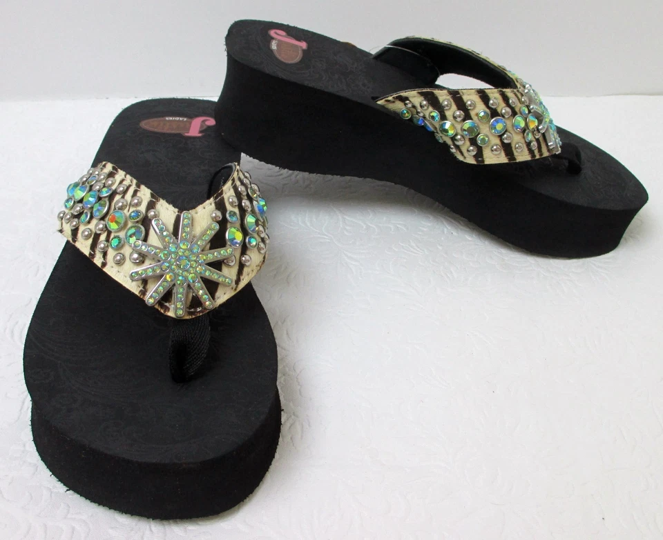 Chinelos femininos Justin "Audrey" 5511262 zebra com strass Bling - Imagem 1 de 4