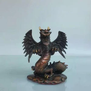 Old Chinese Feng Shui Brass Auspicious Wing Zodiac Animal Dragon Loong Statue - Bild 1 von 8