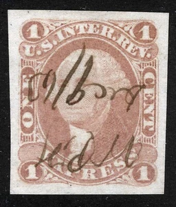 US Sc R1a Red 1¢ 1862 Imperf XF-S Express Black Manuscript Pen Cancel - Picture 1 of 1