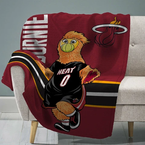 Sleep Squad Miami Heat Burnie Mascot 60” x 80” Raschel Plush Blanket Cover