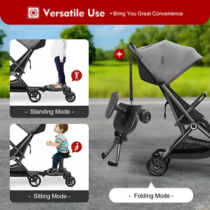 Stroller Board Pram Pedal Stand Baby Stroller Ride Board & Detachable Seat  - Picture 1 of 16