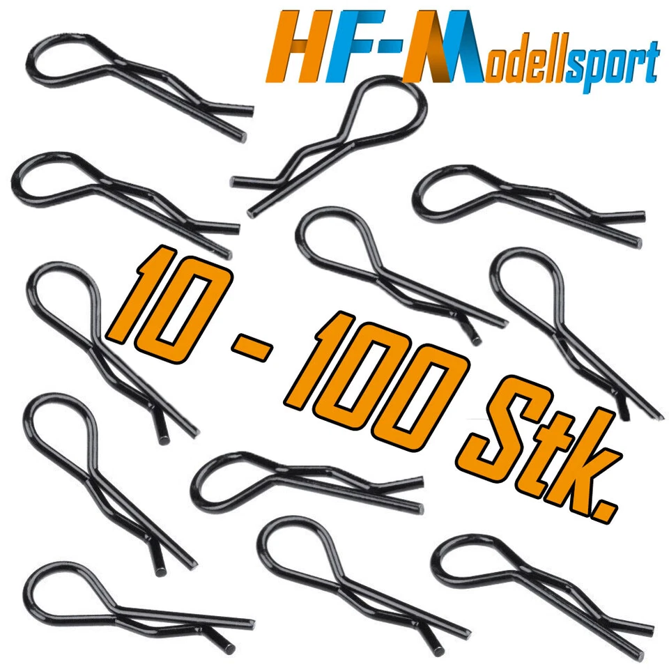 10-100 RC Karosserieklammer Klammer Splint 1:8- 1:14 Schwarz Edelstahl gekröpft  - Bild 1 von 1