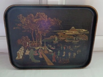 PLATEAU DE SERVICE NAPOLEON III   EN CARTON BOUILLI  SCENE ASIATIQUE - Photo 1/2