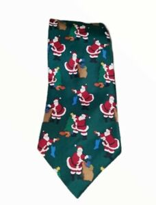 John Henry Green Christmas Santa Claus 100% Silk Tie