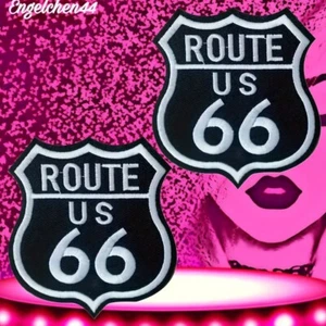 3A1) 2x Route 66 Aufnäher zum aufbügeln Bügelbild Patch Applikation USA 7,3x8cm - Bild 1 von 4