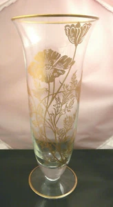 HERMOSO JARRÓN ACANALADO TRANSPARENTE DE 10" ELEGANTE DORADO CON BORDE Y BASE - Imagen 1 de 5