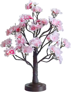Pink Prelit Cherry Blossom Tree Lamp 18 Inches Spring Lighted Peach Flower Tree - Picture 1 of 12