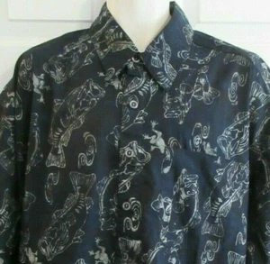 Bass Fever Mens 4XL Johari West Hawaiian Blue Black Cotton Batik Shirt S/S NWT - Picture 1 of 8