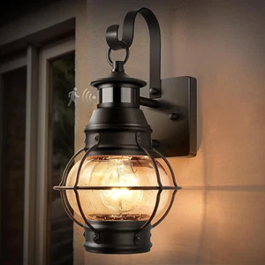Outdoor Wall Light Motion Sensor Porch Lights Outdoor Wall Light Fixture Black - Picture 1 of 12