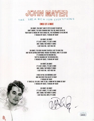 JOHN MAYER authentic hand signed 8x11 Search for Everything lyric sheet      JSA Cover