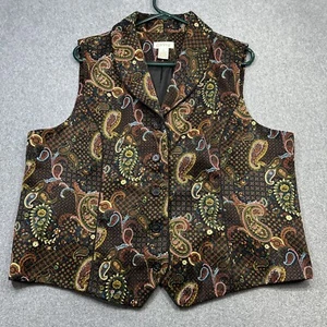 Orvis Vest Women XL Black Red Blue Paisley Lined Cottagecore Country Casual - Picture 1 of 11