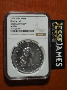 2024 FLOWING HAIR SILVER LIBERTY MEDAL NGC MS70 CLASSIC BROWN LABEL 1 OZ .999 - Picture 1 of 2