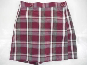 Girls Unbranded Maroon & Gray Plaid Box Pleat Uniform Skort 1/2&Jr Sz 61/2 -19Jr - Picture 1 of 3