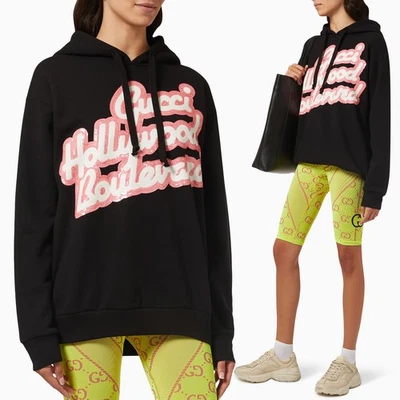 GUCCI SWEATSHIRT SEQUINNED HOLLYWOOD BOULEVARD BLACK COTTON HOODIE $1650 L LARGE - Image 1 of 4