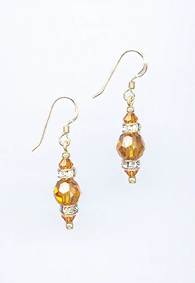 Classic Gold Earrings with Swarovski AMBER TOPAZ Crystal & Rhinestone Rondelles - Image 1 of 1