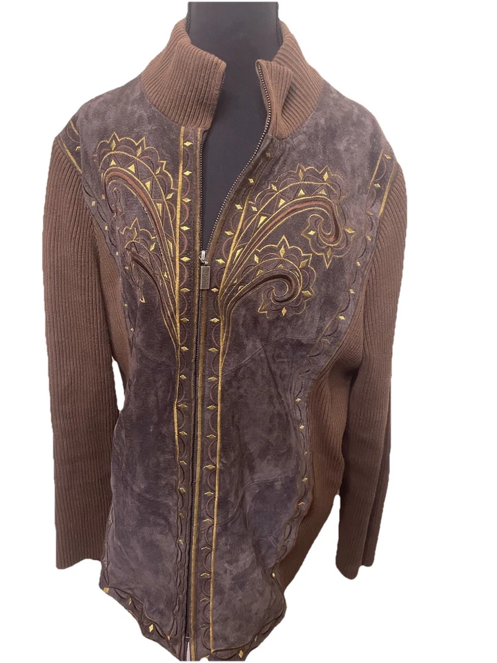 Chaqueta de cuero Bob Mackie estilo occidental | L Foto 1 de 4