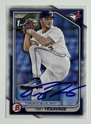 Tarjeta de draft autografiada por Trey Yesavage Toronto Blue Jays 2024 1st Bowman certificado de autenticidad BD-92 Foto 1 de 2