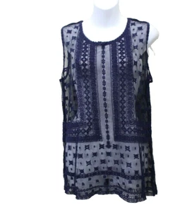 Blusa Laundry Shelli Segal Bordada Encaje Transparente Sin Forro Talla M Azul - Imagen 1 de 7
