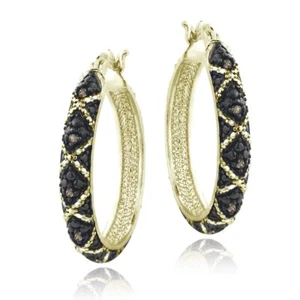Gold Tone over 925 Silver 1/10ct Champagne DiamondCriss-Cross Hoop Earrings - Picture 1 of 3