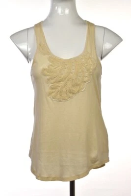 Hi Line 女式上衣 S 码淡黄色棉质无袖背心衬衫休闲 — 第 1/4 张图片