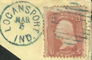 Sc #65 LOGANSPORT IND Fancy Cancel 3 Cent Washington 1861-62 Civil War US 39E12 - Picture 1 of 2