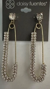 Daisy Fuentes Gold Tone Dangle Earrings Beautiful Rhinestone NEW - Picture 1 of 4