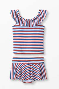 NWT Hanna Andersson Ruffled Tankini Set Red white blue 140 10 Swimsuit Bathing - Picture 1 of 4