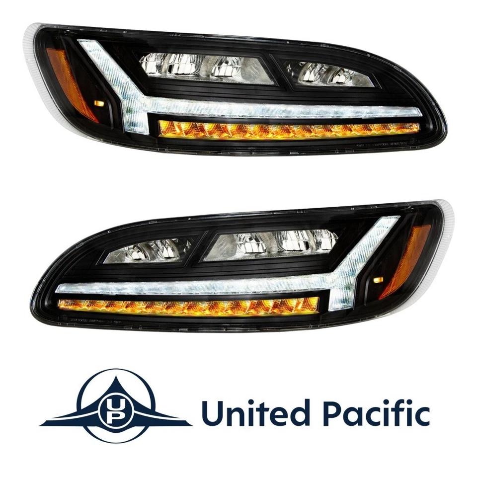 一对 Blackout 6 LED 车头灯带白色灯条适用于 2006 - 2016 Peterbilt 386 — 第 1/4 张图片