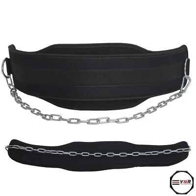 Weight Lifting Body Building Dip Dipping Belt Neoprene with Chain Black - Image 1 of 4