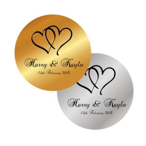 PERSONALISIERTE AUFKLEBER HOCHZEIT GESCHENKE METALLIC GOLD SILBER ETIKETTEN LIEBE HERZ - Bild 1 von 1