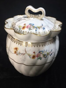 c1890 Oscar Gutherz Limoges Spring Flowers/Gold Filigree BISCUIT JAR - Picture 1 of 7