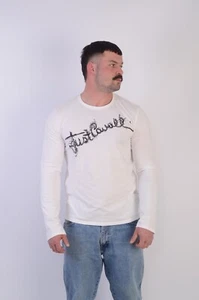 Just Cavalli Roberto Luxury Men White Cotton Big Logo Long Sleeve Tee Shirt Sz L - Picture 1 of 12