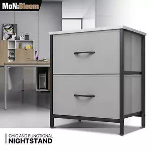 2 Gray Fabric Drawer Chest Nightstand Bedroom Furniture Bedside Table End Table - Picture 1 of 9