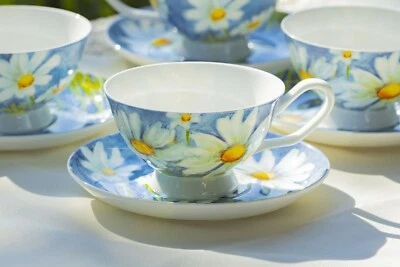 Grace Teaware Daisy with Pastel Blue Bone China Tea Cup and Saucer - Image 1 of 4