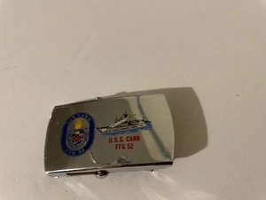 Rare U.S. Navy "U.S.S. Carr" Frigate Chrome Plated Solid Brass Belt Buckle - Bild 1 von 6