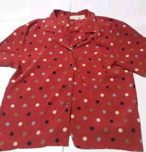 Liz Claiborne Petite Womens Red Short Sleeve Polka Dot Button-Down Shirt 8P - Picture 1 of 8