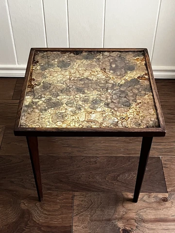 Vintage MCM Square Accent Side Table Foil GLASS Top B Cover