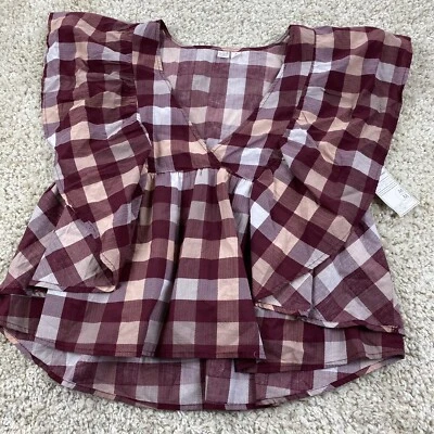 Melrose and Market Mujer Blusa Top Mediana Manga Corta Cuello en V Cuadros Foto 1 de 4