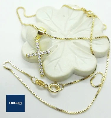 Ciondolo Croce in argento 925 oro con zirconi luminosi + catenina omaggio - Immagine 1 di 4