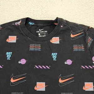 Nike Shirt Boys Large Black All Over Print Retro Just Do It Crew Neck Tee - Picture 1 of 9