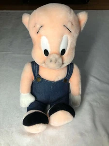 1991 12" Porky Pig Plush in Overalls 24K Company Looney Tunes Stuffed Animal - Picture 1 of 3
