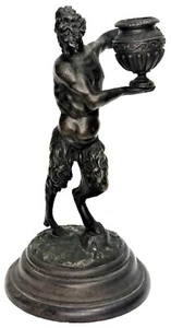 Antique Continental Patinated Bronze Fawn Candlestick, XIX Century - Picture 1 of 11