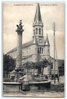 1914 The Fountain and the Church of St. Martin-De-Fresne Ain France Postcard