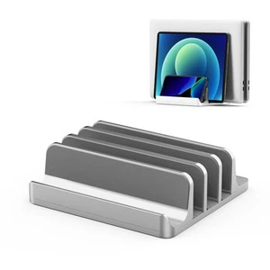 Vertical Laptop Stand Holder 4 Slots - Aluminum Space-Saving Multiple Noteboo... - Picture 1 of 7