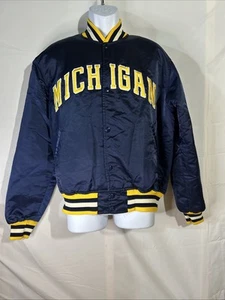 Vintage 80s Starter Michigan Wolverines Navy Blue Satin Bomber Jacket Large - Picture 1 of 8