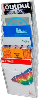 Exacompta Wandprospektständer 6 Fächer A4 Kristall vertikal fertig montiert - Bild 1 von 3