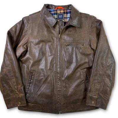 Винтажная детская кожаная куртка-бомбер GAP фланелевая клетчатая с подкладкой для мальчиков XXL 14-16 (женская S) - Изображение 1 из 4