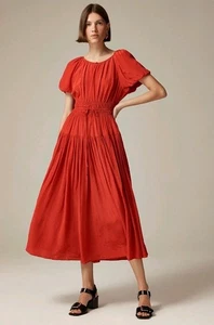 Abito JCREW Small Elena manica a sbuffo in crepe de chine a pois rubino $188 CF774 nuovo con etichette - Foto 1 di 11
