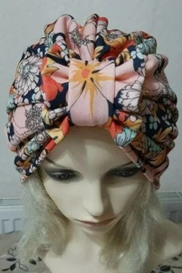Beautiful flowers printed Vintage inspired 30s40s styleTurban hat size L_XL - Picture 1 of 12