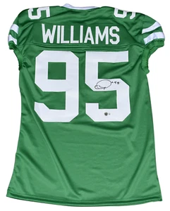 QUINNEN WILLIAMS AUTOGRAPHED NEW YORK JETS #95 GREEN GAME CUT JERSEY BECKETT - Picture 1 of 1